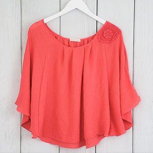 A'GACI sz S Coral Cape Top Blouse Crochet Lace